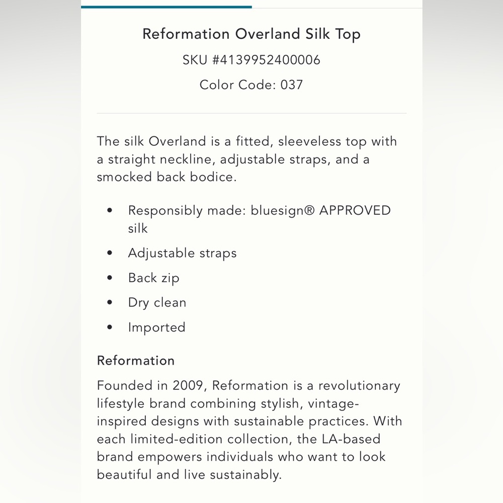 Reformation Overland Silk Top - Picture 5 of 6